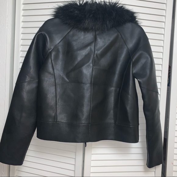 Kimchi Blue Faux Leather Black Jacket with Faux Fur Neck - Picture 11 of 12